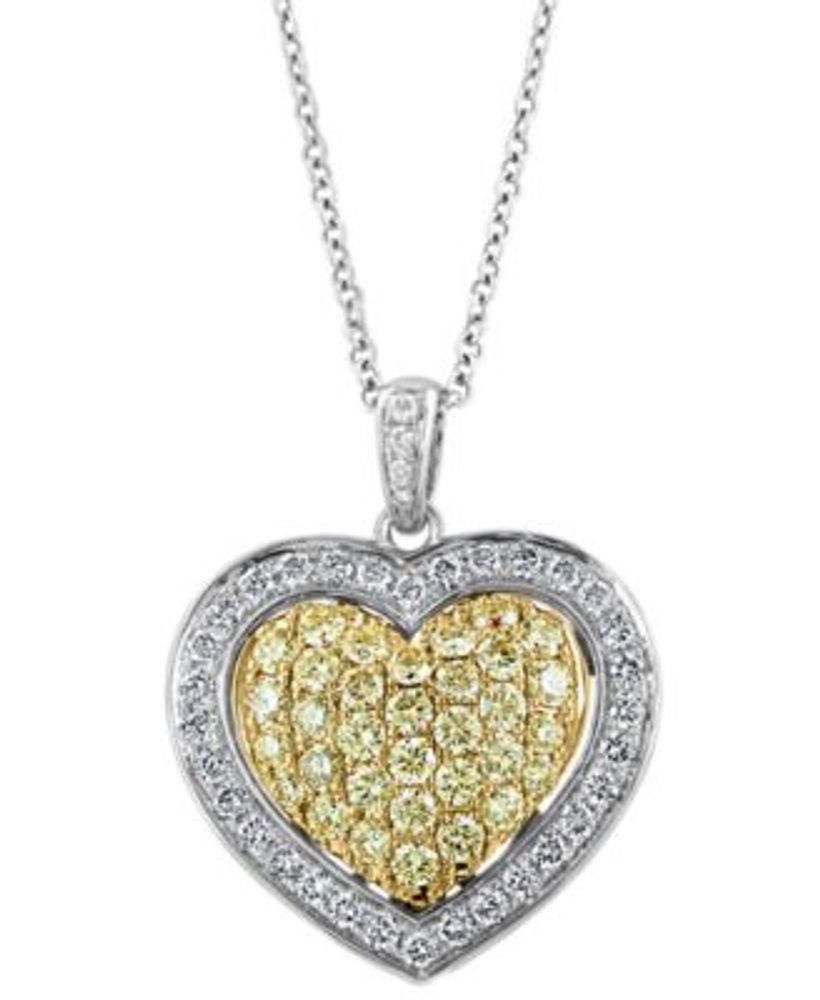 Large Heart 14k Yellow Gold Pendant Necklace in White Diamond