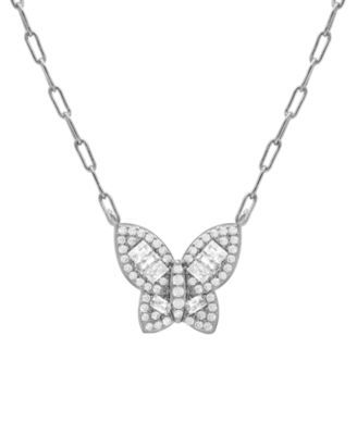 16" + 2" extender Silver Plated Imitation Cubic Zirconia Butterfly Necklace