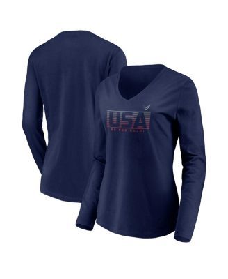 Women's Branded Navy Knockout V-Neck Long Sleeve T-shirt