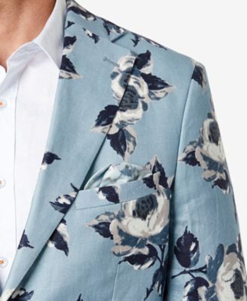 Men's Slim-Fit Blue Floral Blazer