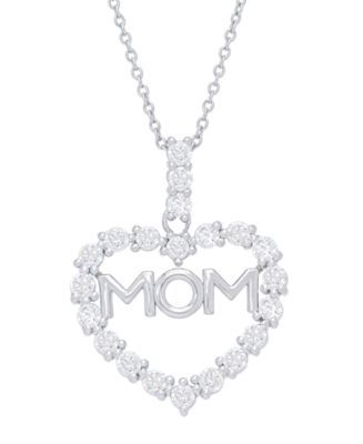 Women's Cubic Zirconia 'Mom' Heart Pendant Necklace