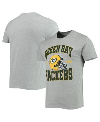 Men's Junk Food Heathered Gray Green Bay Packers Helmet T-Shirt in Heather Gray