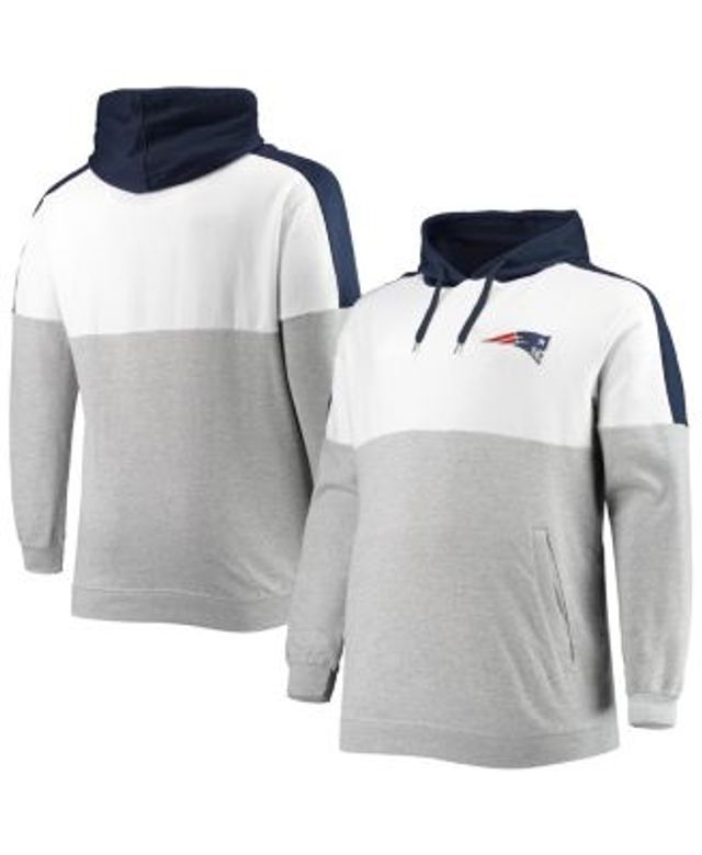 Men's New England Patriots Profile Heather Gray/Royal Big & Tall Favorite  Arch Throwback Raglan Pullover Hoodie