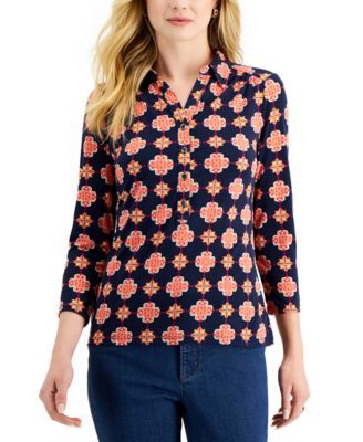 Petite Medallion Print Blouse, Created for Macy's