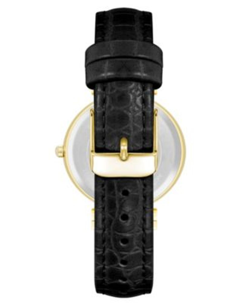 Women's Watch in Black Vegan Leather with Gold-Tone Lugs, 38mm