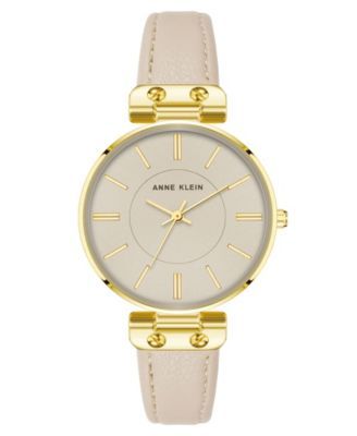 Women's Watch in Beige Leather with Rose Gold-Tone Lugs, 34mm