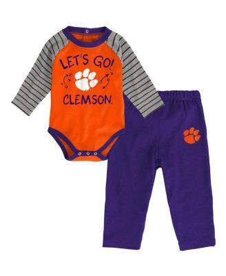 Newborn and Infant Orange, Purple Clemson Tigers Touchdown 2.0 Raglan Long Sleeve Bodysuit and Pants Set
