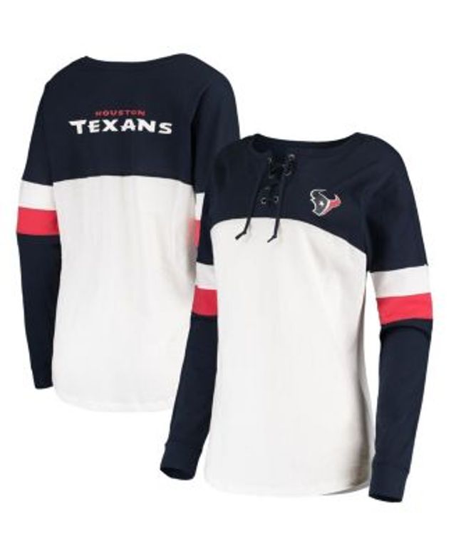 Women's Majestic White/Navy Houston Texans Lace-Up V-Neck T-Shirt