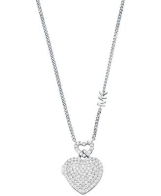 Sterling Silver Pave Heart Locket Necklace