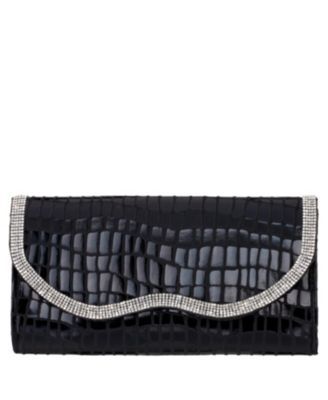 Women's Croco Embossed Clutch With Crystal Trim