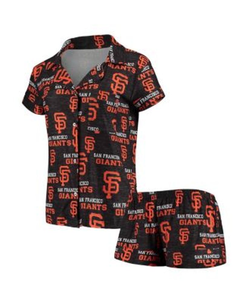 Concepts Sport Women's Black San Francisco Giants Zest Allover Print  Button-Up Shirt and Shorts Sleep Set