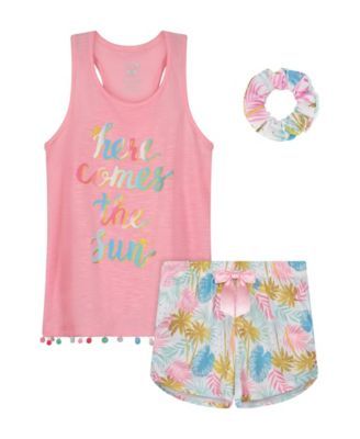 Girls Tank Top and Shorts with Scrunchie Pajama Set