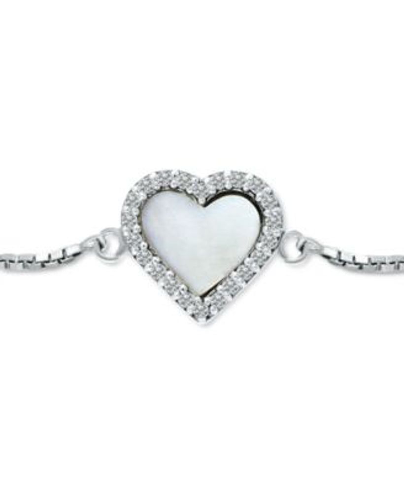 Mother-of-Pearl & Cubic Zirconia Heart Bolo Bracelet in Sterling Silver, Created for Macy's