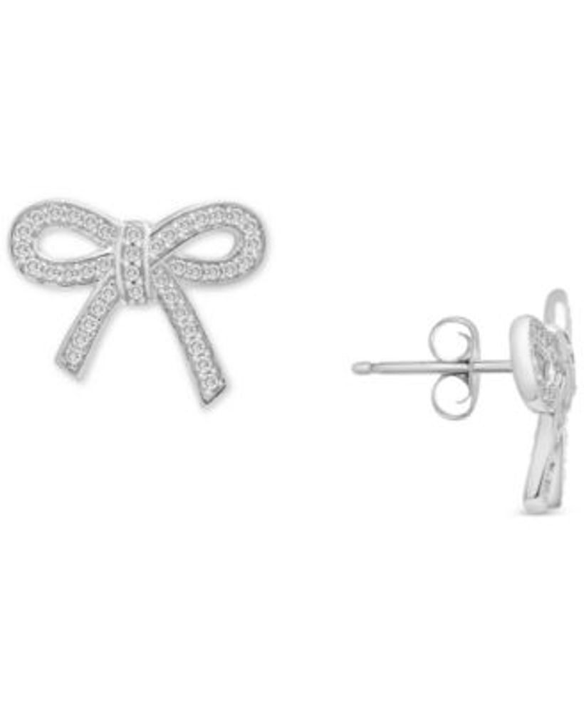 14K White Gold Diamond Bow Stud Earrings