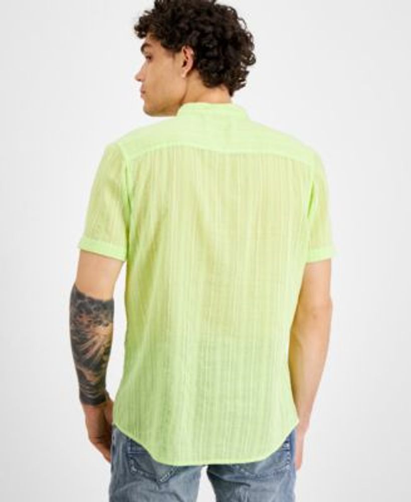Men's Sheer Textured Henley Shirt, Created for Macy's