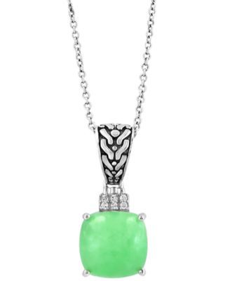 EFFY® Jade & Diamond Accent 18" Pendant Necklace in Sterling Silver