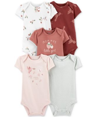 Baby Girls 5-Pack Printed Cotton Bodysuits