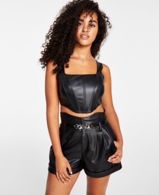 Women's Faux-Leather Corset Tank Top, Created for Macy's