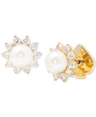 Gold-Tone Pavé & Imitation Pearl Halo Stud Earrings