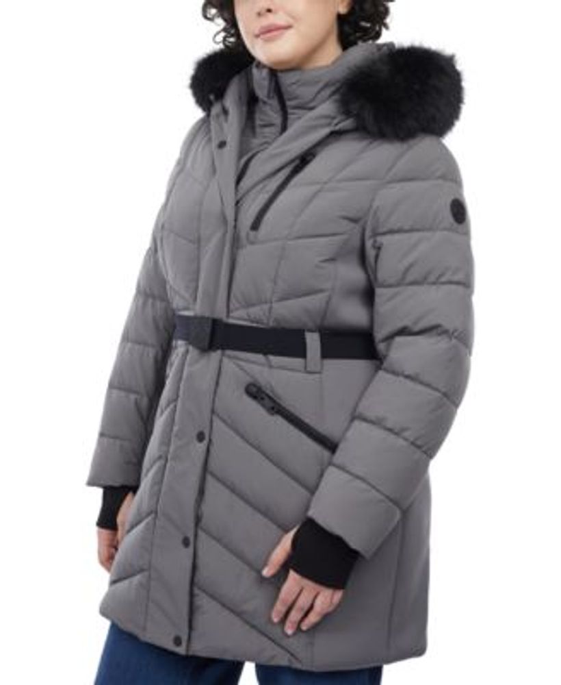 Michael Kors Plus Belted Faux-Fur-Trim Hooded Puffer Coat, Created for  Macy's | Hawthorn Mall