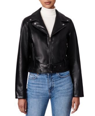 Juniors' Faux-Leather Belted Moto Jacket, Created for Macy's