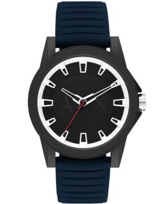 Men's Three Hand in Black Case with Navy Silicone Strap Watch, 44mm