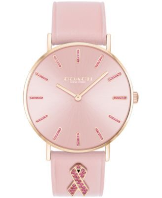 Women's Perry Breast Cancer Awareness Pink Leather Strap Watch 36mm