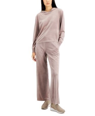 Women's Long Sleeve Hooded Velour Pajama Set, Created for Macy's
