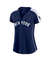 Fanatics Women's White, Navy New York Yankees Iconic Noise Factor Pinstripe  V-neck T-shirt In White/navy