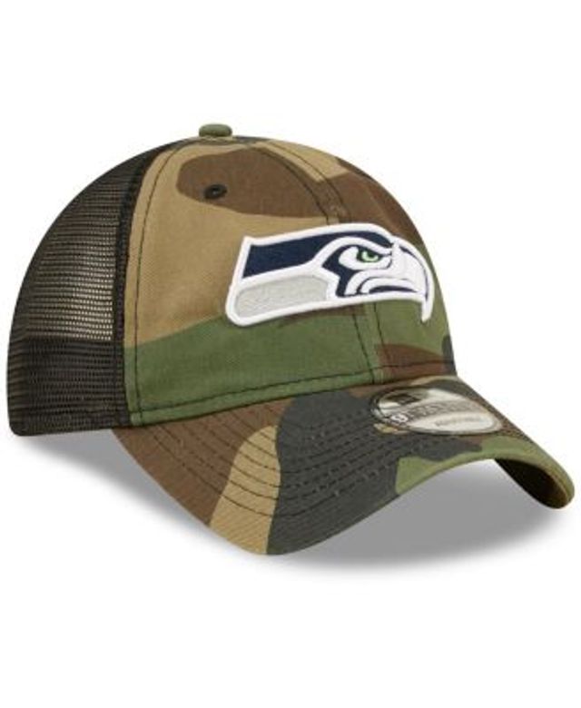 Men's New Era Camo Seattle Seahawks Woodland Trucker 2.0 9FIFTY Snapback Hat