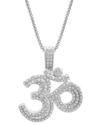 Men's Diamond Om 22" Pendant Necklace (1/2 ct. t.w.) in Sterling Silver