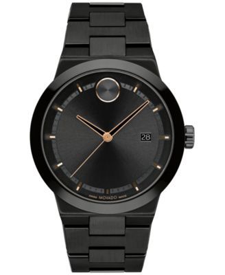 Men's Swiss Bold Black Ion Plated Stainless Steel Bracelet Watch 42mm 