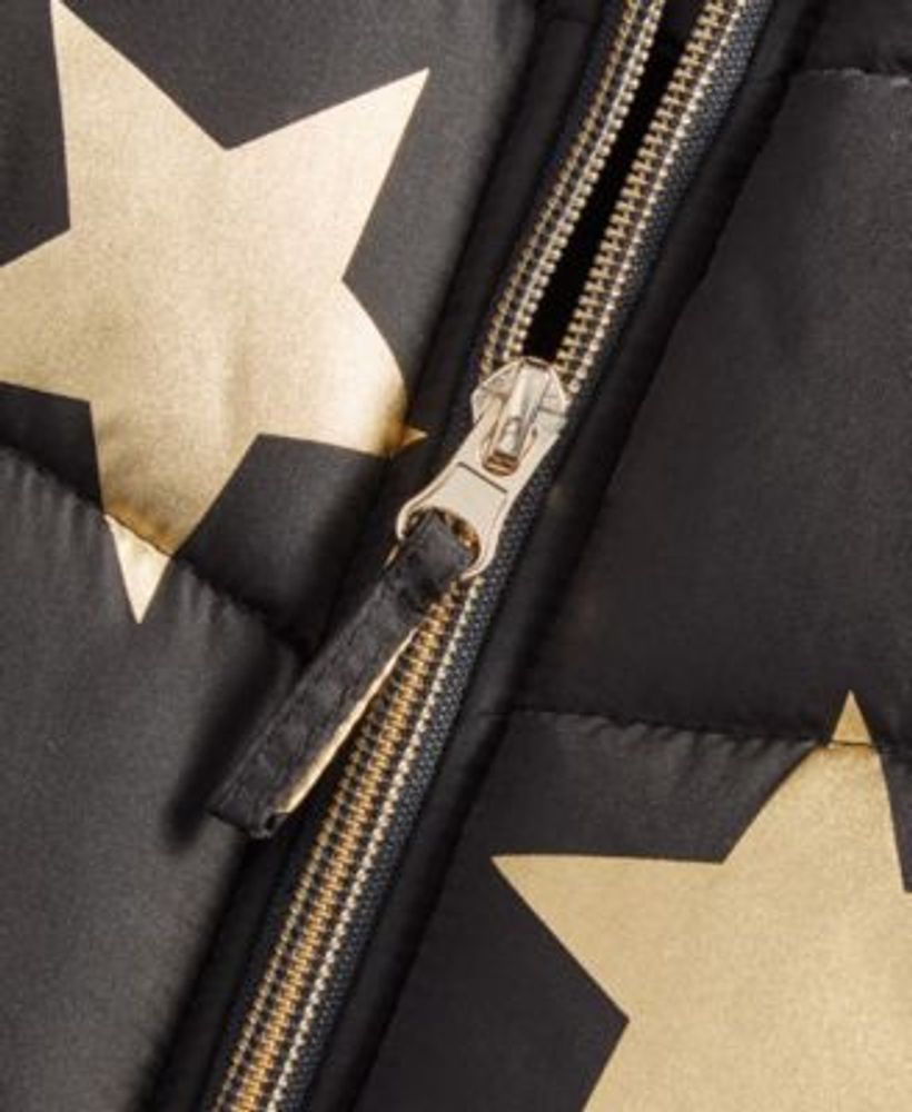 Big Girls Gold Star Foil-Print Hooded Puffer Coat