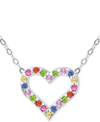 Lab-Created Pink Sapphire (1/3 ct. t.w.) & Multicolor Cubic Zirconia Heart Pendant Necklace in Sterling Silver, 16" + 2" extender, Created for Macy's