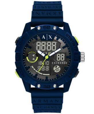 Men's Analog-Digital Blue Silicone Strap Watch