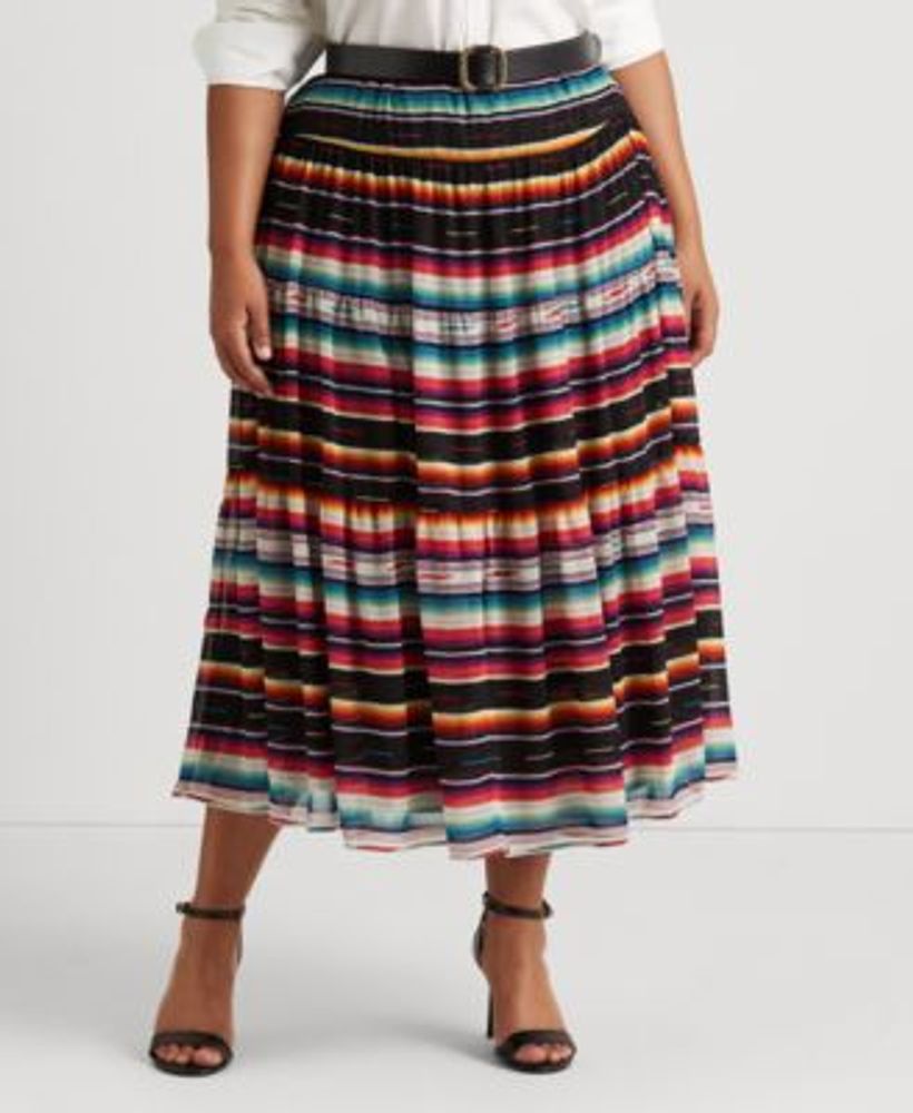 Lauren Ralph Lauren Plus-Size Striped Crinkle Georgette Skirt | Plaza Las  Americas