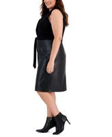 Plus Mixed-Media Twist-Neck Sheath Dress, Created for Macy's