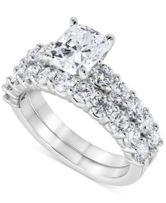 Certified Lab Grown Diamond Cushion Bridal Set (3-3/8 ct. t.w.) in 14k White Gold