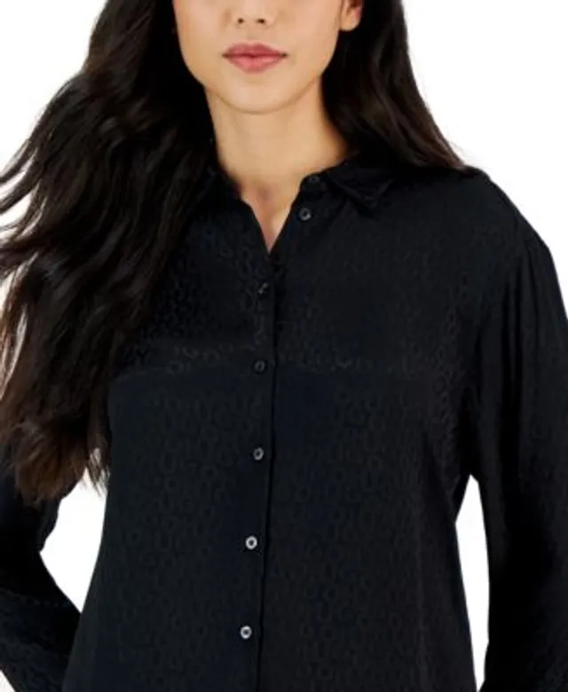 Women's New York Yankees Navy/Gray Tonal Print Button-Up Shirt