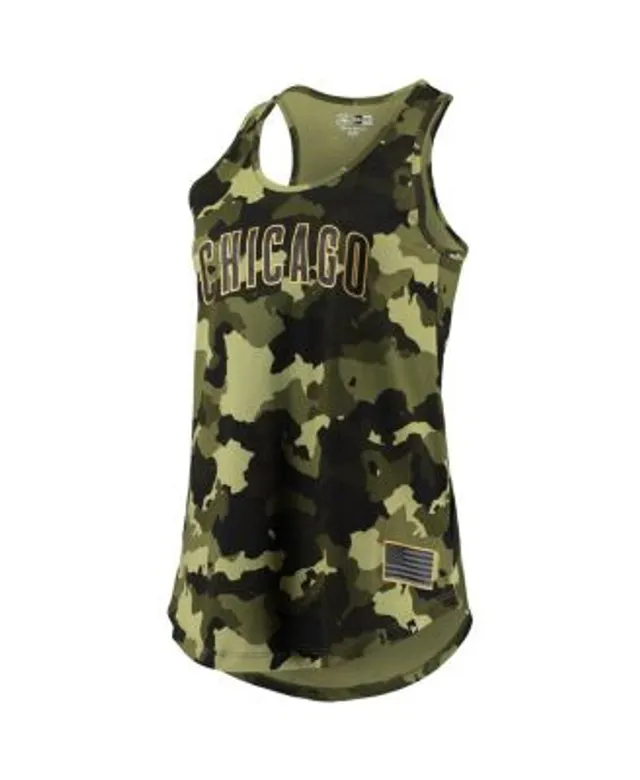 New Era Women's New Era Green/Black Chicago Cubs 2021 Armed Forces Day  Brushed Camo Racer Back Tank Top