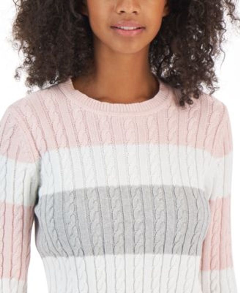 Women's Cotton Striped Cable-Knit Sweater