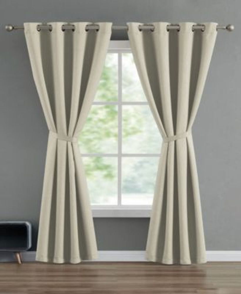 Ebony Thermal Woven Room Darkening Grommet Window Curtain Panel Pair with Tiebacks, 50" x 96"