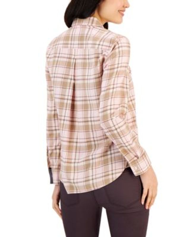 Women's Cotton Button-Popover Plaid-Print Shirt