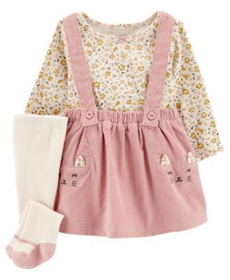 Baby Girls Floral T-shirt, Jumper and Tights, 3 Piece Set