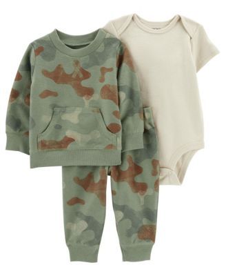Baby Boys Camo Pullover, Bodysuit and Pants, 3 Piece Set