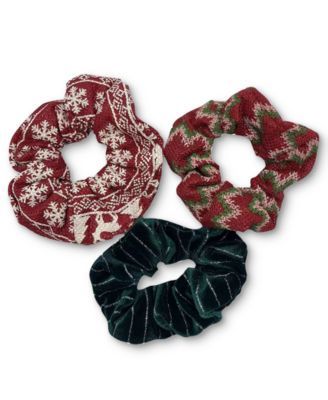 Holiday Lane 3-Pc. Christmas-Print Hair Scrunchie Set, Created for Macy's