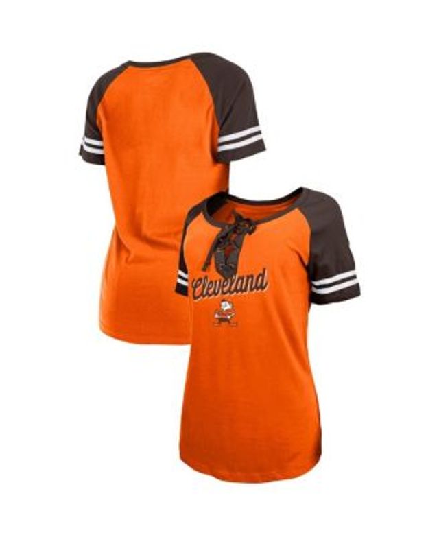 Girls Youth New Era Brown Cleveland Browns Lace-Up Long Sleeve T-Shirt Size: Large