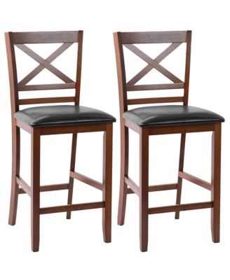 Set of 2 Bar Stools 25'' Counter Height Chairs w/ PU Leather Seat