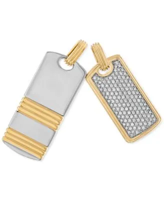 2-Pc. Set Cubic Zirconia Pavé & Ridged Dog Tag Pendants in Sterling Silver & 14k Gold-Plate, Created for Macy's