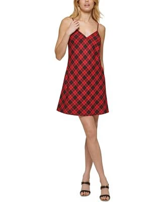 Women's Plaid-Print V-Neck Slip Dress